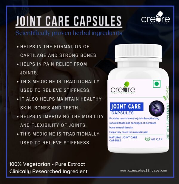 Creure JOINT CARE is a herbal blend scientifically proven herbal ingredients that support healthy joints and strong bones. Its unique herbal blend.