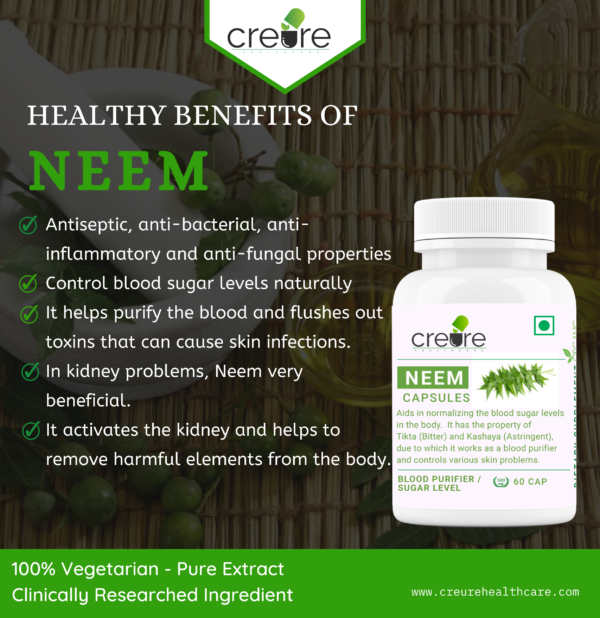 It helps purify the blood and flushes out toxins that can cause skin infections. It even aids in normalizing the blood sugar levels in the body. Neem leaves aid insulin to increase the uptake of glucose into fat and muscle cells.