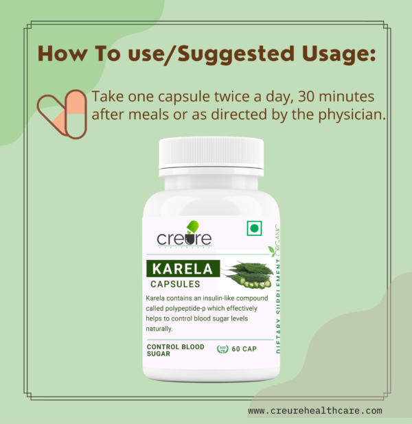 Buy Creure Bitter Gourd | Control Blood Sugar 60 Capsules, Karela contains an insulin-like compound called polypeptide-p which effectively helps to control blood sugar levels naturally.
