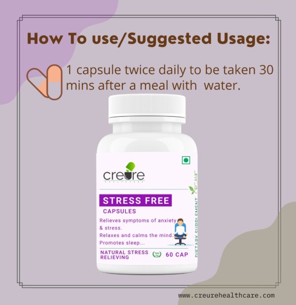 Creure Stress Free capsule help adults relax themselves, Keeps Depression Away, improve sleep quality, calm anxiety, and wake up feeling refreshed and renewed!  Brahmi(Bacopa Monnieri) has anti-aging effects, improves memory, intellect and overall well being.