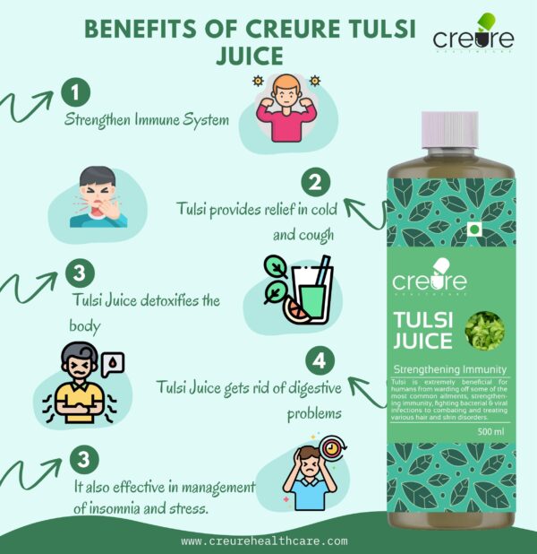 Buy pure and herbal Tulsi Juice. Tulsi is extremely beneficial for strengthening immunity, fighting bacterial & viral infections to combating and treating various hair and skin disorders.