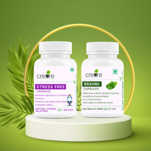 This Combo includes Stress Free and Brahmi Brain Booster Capsules reduce the level of cortisol, which is a stress hormone. It is used to reduce stress and anxiety. It works to eliminate the effects of stress.