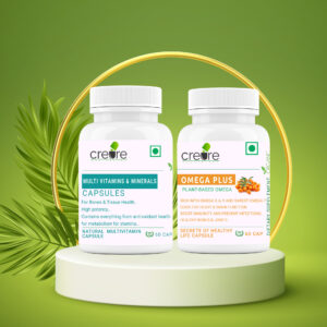 Creure Multivitamin & Minerals and Omega Capsules Combo. It provides the perfect number of vitamins, minerals, antioxidants. Omega Plus Rich source of all Omega 3, 6, 7 and 9 essential fatty acids.
